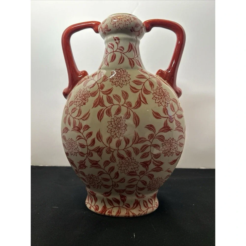 Red & White Japanese Style Vase BEAUTIFUL
